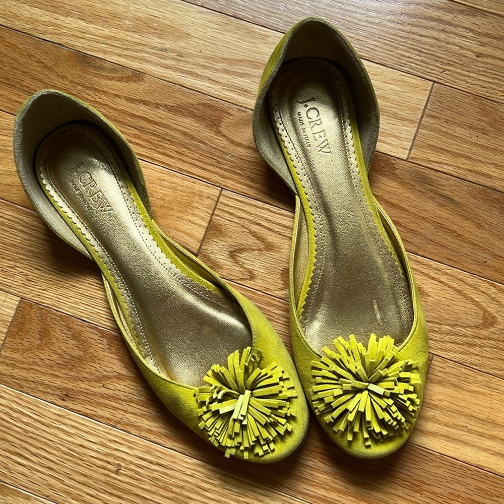 JCrew Suede Pompom Flats
